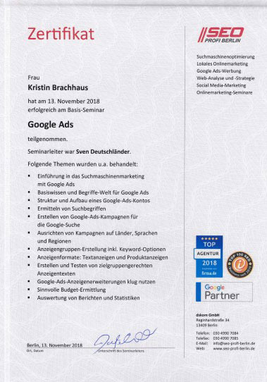 SEO Profi Berlin Google Ads - Kristin Brachhaus