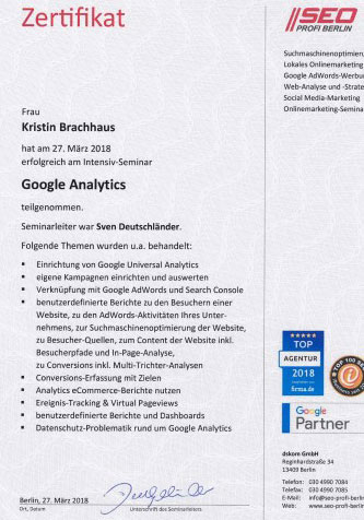 SEO Profi Berlin Google Analytics - Kristin Brachhaus